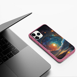 Чехол iPhone 11 Pro матовый Абстрактный фантастический пейзаж, цвет: 3D-малиновый — фото 2