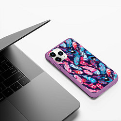 Чехол iPhone 11 Pro матовый Экзотические перья разноцветные, цвет: 3D-фиолетовый — фото 2