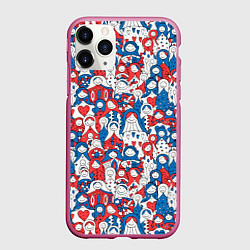 Чехол iPhone 11 Pro матовый Русские матрешки, цвет: 3D-малиновый