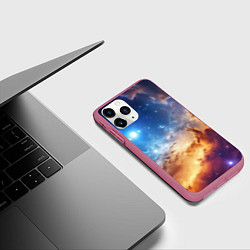 Чехол iPhone 11 Pro матовый Оранжевая небула космос, цвет: 3D-малиновый — фото 2