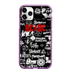 Чехол iPhone 11 Pro матовый AC DC all logo band, цвет: 3D-фиолетовый