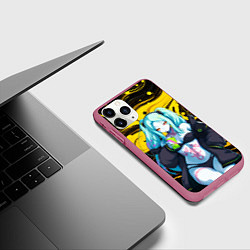 Чехол iPhone 11 Pro матовый Ребекка и Киберпанк, цвет: 3D-малиновый — фото 2