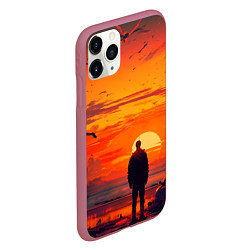 Чехол iPhone 11 Pro матовый Закат в пустынном городе, цвет: 3D-малиновый — фото 2