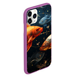 Чехол iPhone 11 Pro матовый Рыбки на темном фоне, цвет: 3D-фиолетовый — фото 2