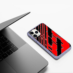 Чехол iPhone 11 Pro матовый Киберпанк линии красные, цвет: 3D-светло-сиреневый — фото 2