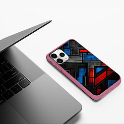 Чехол iPhone 11 Pro матовый Темная абстракция из геометрических фигур, цвет: 3D-малиновый — фото 2