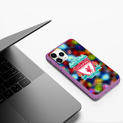 Чехол iPhone 11 Pro матовый Liverpool все logo неон, цвет: 3D-фиолетовый — фото 2