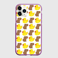 Чехол iPhone 11 Pro матовый Капибара с желтой уткой, цвет: 3D-фиолетовый