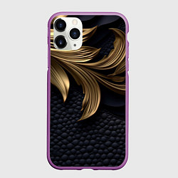 Чехол iPhone 11 Pro матовый Золотые узоры в виде листьев, цвет: 3D-фиолетовый