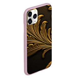 Чехол iPhone 11 Pro матовый Золотые узоры листья объемные, цвет: 3D-розовый — фото 2