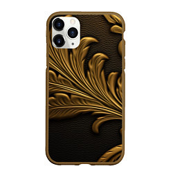 Чехол iPhone 11 Pro матовый Золотые узоры листья объемные, цвет: 3D-коричневый