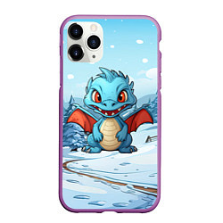 Чехол iPhone 11 Pro матовый Дракон на зимнем заснеженном фоне, цвет: 3D-фиолетовый