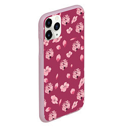 Чехол iPhone 11 Pro матовый Сакура цветы и бутоны паттерны, цвет: 3D-розовый — фото 2