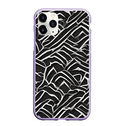 Чехол iPhone 11 Pro матовый Абстракция черное серебро, цвет: 3D-светло-сиреневый