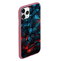 Чехол iPhone 11 Pro матовый Синие плиты с красным разломом, цвет: 3D-малиновый — фото 2