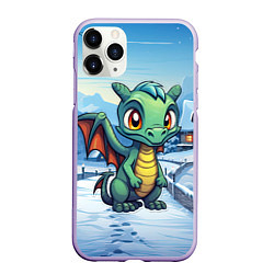 Чехол iPhone 11 Pro матовый Зеленый дракошка в городе, цвет: 3D-светло-сиреневый
