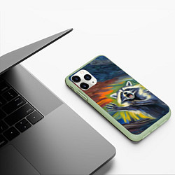 Чехол iPhone 11 Pro матовый Крик енота, цвет: 3D-салатовый — фото 2