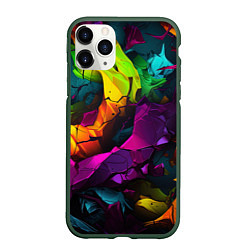Чехол iPhone 11 Pro матовый Яркие разноцветные краски, цвет: 3D-темно-зеленый