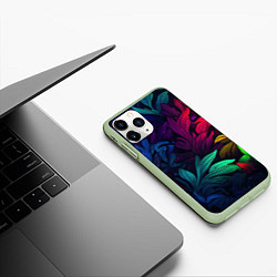 Чехол iPhone 11 Pro матовый Яркие абстрактные листья, цвет: 3D-салатовый — фото 2