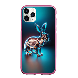 Чехол iPhone 11 Pro матовый Прозрачный стеклянный кролик, цвет: 3D-малиновый