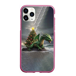 Чехол iPhone 11 Pro матовый Зеленый дракон, символ 2024 года, цвет: 3D-малиновый