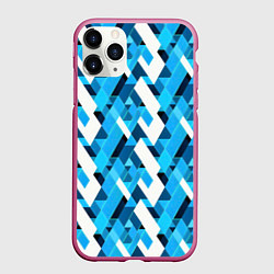 Чехол iPhone 11 Pro матовый Синие и белые фигуры, цвет: 3D-малиновый