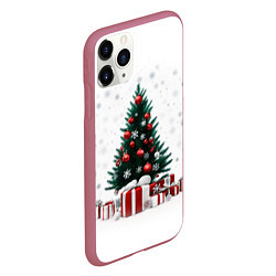 Чехол iPhone 11 Pro матовый Рождественская ель, цвет: 3D-малиновый — фото 2