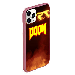 Чехол iPhone 11 Pro матовый Doom storm огненное лого, цвет: 3D-малиновый — фото 2