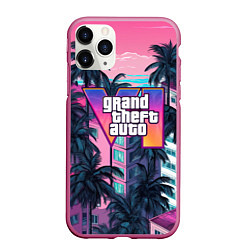 Чехол iPhone 11 Pro матовый GTA 6 Vice logo, цвет: 3D-малиновый