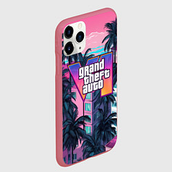 Чехол iPhone 11 Pro матовый GTA 6 Vice logo, цвет: 3D-малиновый — фото 2