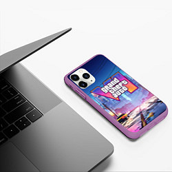 Чехол iPhone 11 Pro матовый GTA 6 неоновый город, цвет: 3D-фиолетовый — фото 2