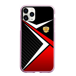 Чехол iPhone 11 Pro матовый Russia - black and red, цвет: 3D-розовый