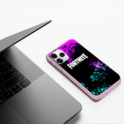 Чехол iPhone 11 Pro матовый Fortnite капли неоновых красок, цвет: 3D-розовый — фото 2