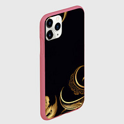 Чехол iPhone 11 Pro матовый Золотистые объемные листья и узоры, цвет: 3D-малиновый — фото 2