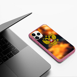 Чехол iPhone 11 Pro матовый Герб РФ градиент огня, цвет: 3D-малиновый — фото 2