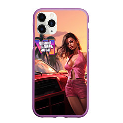 Чехол iPhone 11 Pro матовый GTA 6 girl vice city, цвет: 3D-фиолетовый