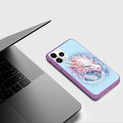 Чехол iPhone 11 Pro матовый Волшебный белый дракон, цвет: 3D-фиолетовый — фото 2