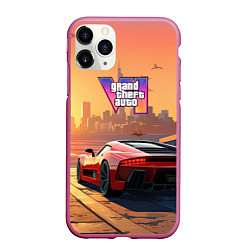 Чехол iPhone 11 Pro матовый GTA 6 авто вид сзади, цвет: 3D-малиновый