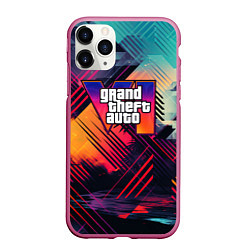 Чехол iPhone 11 Pro матовый GTA 6 аbstract logo, цвет: 3D-малиновый