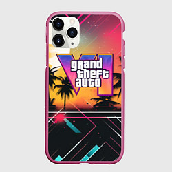 Чехол iPhone 11 Pro матовый GTA 6 night logo, цвет: 3D-малиновый