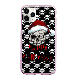 Чехол iPhone 11 Pro матовый Happy New Year новогодний череп, цвет: 3D-розовый