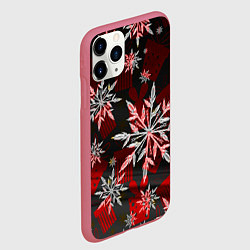 Чехол iPhone 11 Pro матовый Рождественские снежинки, цвет: 3D-малиновый — фото 2