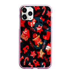 Чехол iPhone 11 Pro матовый Рождественские узоры красные, цвет: 3D-розовый