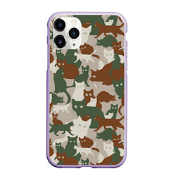 Чехол iPhone 11 Pro матовый Кошки - камуфляж, цвет: 3D-светло-сиреневый