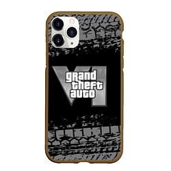 Чехол iPhone 11 Pro матовый GTA 6 следы шин, цвет: 3D-коричневый
