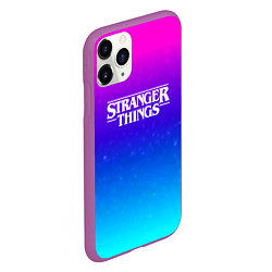 Чехол iPhone 11 Pro матовый Stranger Things gradient colors, цвет: 3D-фиолетовый — фото 2