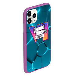 Чехол iPhone 11 Pro матовый GTA 6 лого на фоне разлома голубых плит, цвет: 3D-фиолетовый — фото 2