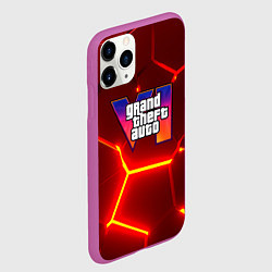 Чехол iPhone 11 Pro матовый GTA 6 лого на фоне разлома красных плит, цвет: 3D-фиолетовый — фото 2