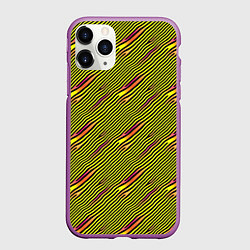 Чехол iPhone 11 Pro матовый Жёлтые и чёрные линии, цвет: 3D-фиолетовый
