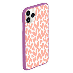 Чехол iPhone 11 Pro матовый Сердечки на белом фоне паттерн, цвет: 3D-фиолетовый — фото 2
